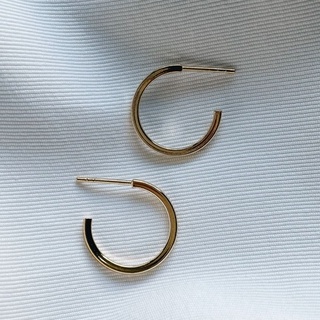 Square Edge Hoops, 18K Gold Plated Sterling Silver Earrings E0052 | เงินแท้ 925 ชุบทองเเท้ 18 กะรัต