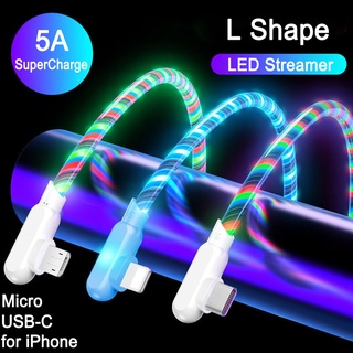 สายชาร์จ 5A แบบ90องศาไฟLED