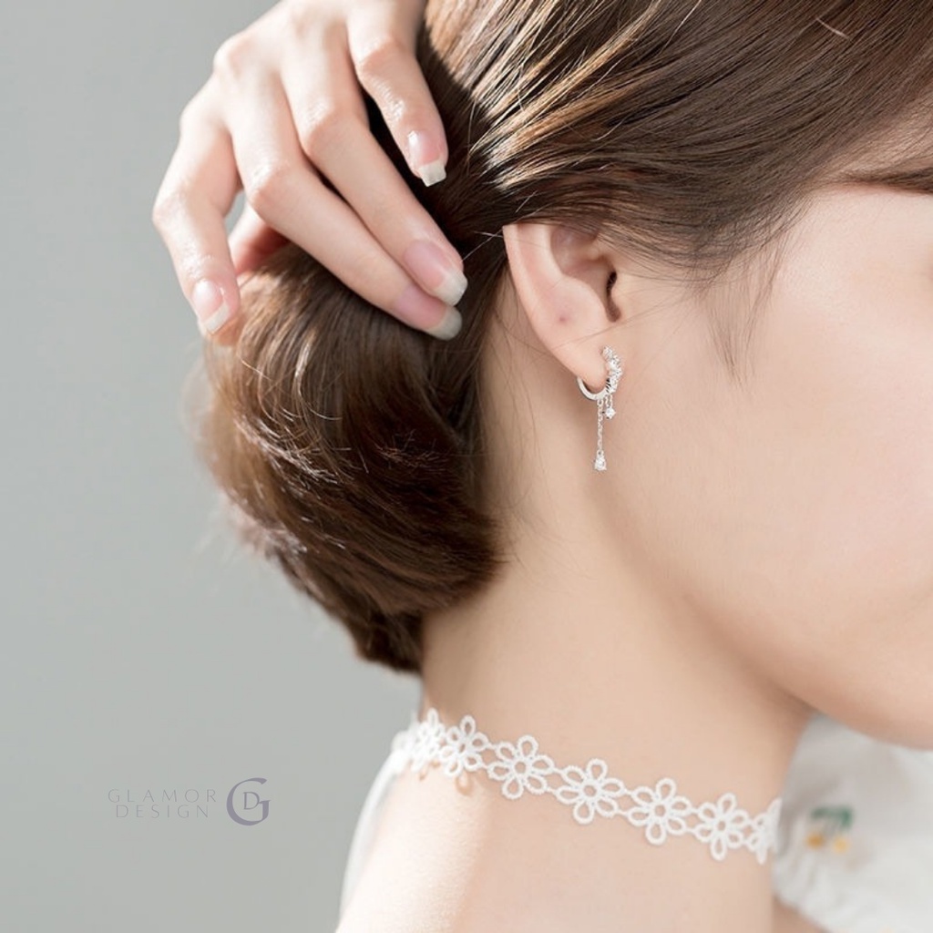 GLAMOR ต่างหูเงินแท้ 925 ทรงหยดน้ำ เพชรวิ้งสวยมาก ของขวัญ Valentine ให้แฟน ใส่ติดหูได้ทุกวัน รูปที่ 8