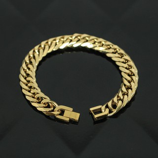 BC028-Gold หน้ากว้าง 10 มิล เลสข้อมือ โซ่ข้อมือ สร้อยข้อมือสแตนเลส ขอบตัด สีทอง