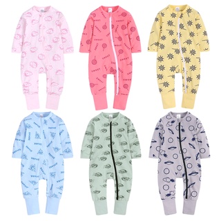 ชุดนอนจั๊มสูทรอมเปอร์ แขนยาว คอกลม ผ้าฝ้าย มีซิป 2 ทาง ใส่สบ…