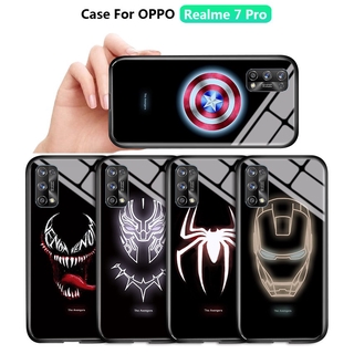 เคส Oppo Realme 7 Pro Realme 7 7i C17 Realme Narzo 20 Pro Luminous Avengers Marvel Superhero Captain America Ironman กรณี เรืองแสงในที่มืด กระจกเทมเปอร์ฝาหลังเคส