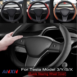 Tesla อุปกรณ์เสริมAlcantara Suede Steering Wheel Cover For Tesla Model 3 Y S X Black Red Antifur Fit O D Shae Round Shae