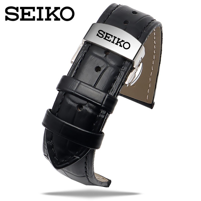สายนาฬิกาหนังแท้ Seiko สาย SEIKO เบอร์ 5 Pilot Alligator Pattern Original Accessories Strap Men's and Women's Bracelet 16 20mm