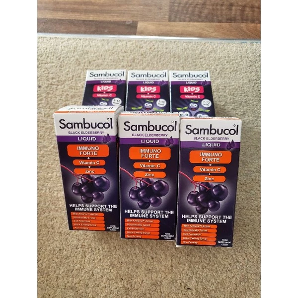 (พร้อมส่ง ของมาน้อยมากค่ะ หมดอายุ 02/2027) Sambucol Immuno Forte Liquid 120 ml.