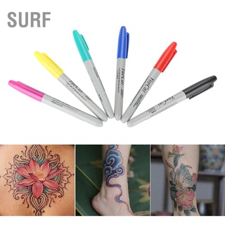 Surf ปากกามาร์กเกอร์เจาะร่างกายสําหรับสักถาวร 6 ชิ้น/ชุด