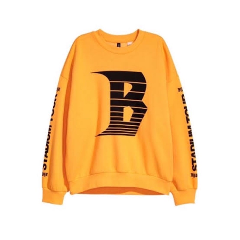 H&M ชม.&ม.&M ต้นฉบับ JUSTIN BIEBER STADIUM TOUR สีเหลือง CREWNECK SWEATSHIRT SWETER HNM