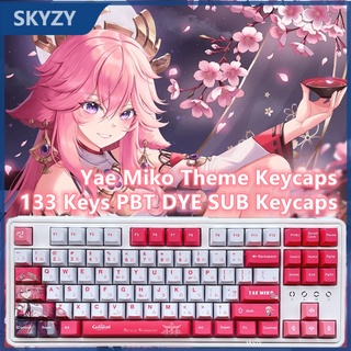 133 คีย์ Yae Miko Keycaps Cherry Profile Genshin Impact อะนิเมะ PBT DYE SUB คีย์บอร์ดแบบกลไก Keycap