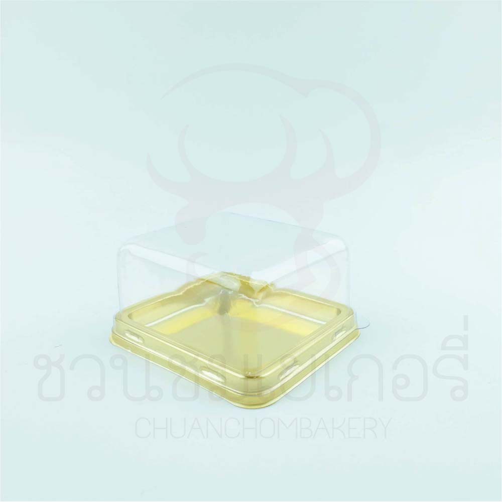 กล่องขนม กล่องเค้ก กล่องบราวนี่ พลาสติก ฐานทอง E75 ฝาใส 50ใบ