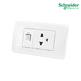 Schneider Electric ชุดเต้ารับโทรศัพท์ 6ขา 4สาย ขนาด 1ช่อง+เต้ารับเดี่ยว 3ขา ฝาครอบพร้อมตะแกรงพลาสติก รุ่น Concept