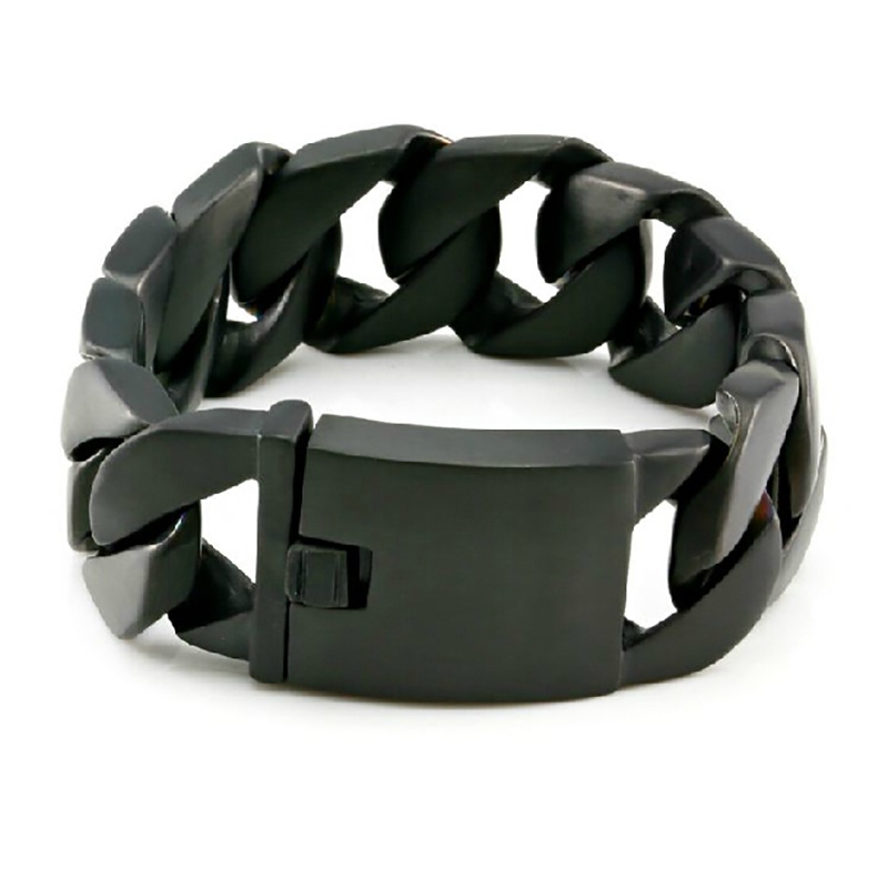 Heavy Mens สร้อยข้อมือ Punk สไตล์สีดํา 316L สแตนเลส Punk Curb Cuban Rombo Link สร้อยข้อมือ