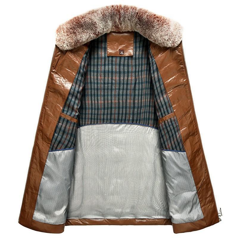 2020 Haining Mens Leather Bottom Jacket วัยกลางคน Slim Short Leather Jacket Stand Collar Leather Jac
