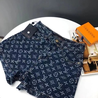 【ขายดี】มาใหม่ Lv_denim กางเกงขาสั้นลําลอง พิมพ์ลาย สีฟ้า แฟชั่นฤดูร้อน สําหรับสตรี พลัสไซซ์ S-3XL