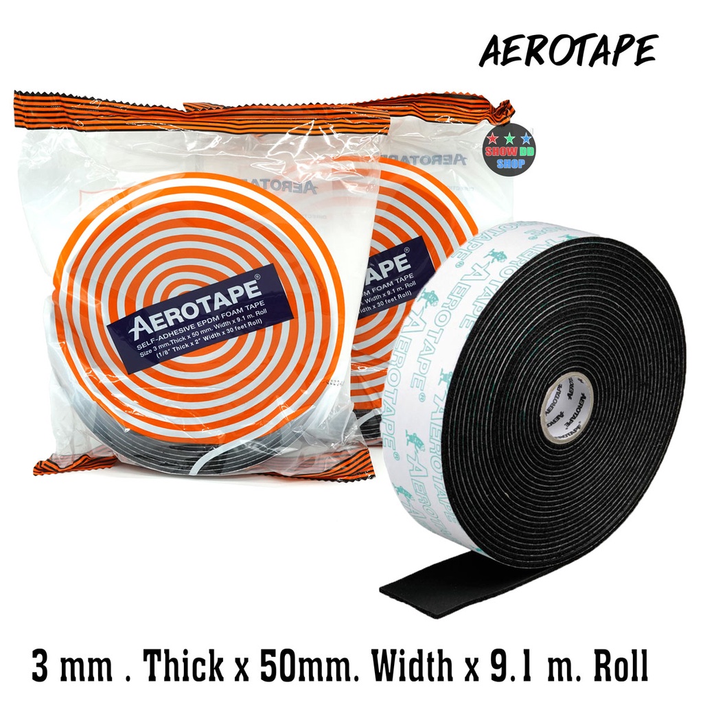 แอร์โรเทป AEROTAPE เทปโฟมกาวในตัว ฉนวนแผ่นม้วนมีกาวในตัว หนา 3 mm. กว้าง 50 mm. ความยาว 9 m งานแอร์ เครื่องเย็น รถยนต์