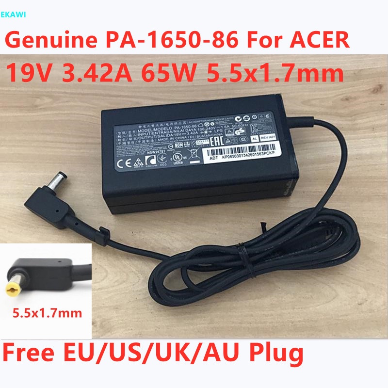 PA-1650-86 19V 3.42A 65W 5.5x1.7 มม.A11-065N1A อะแดปเตอร์ AC สําหรับ ACER ASPIRE E1 E5 Travelmate TM