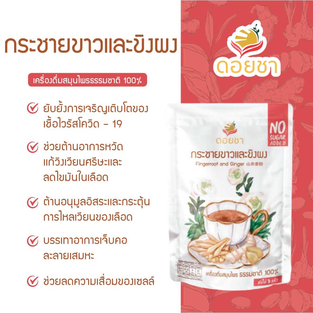 Doi Cha ดอยชา กระชายขาว ขิง 100% ชาสมุนไพร ชาผงสำเร็จรูป ต้านไวรัส ขิงผง กระชายขาวผง บรรจุ 100 กรัม
