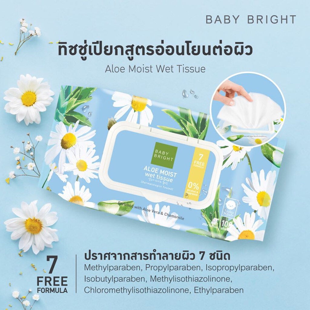 ทิชชูเปียก Baby Bright Aloe moist Wet Tissue (ทิชชูเปียก เบบี้ไบร์ท อโลเวร่า มอยส์ เว็ท)