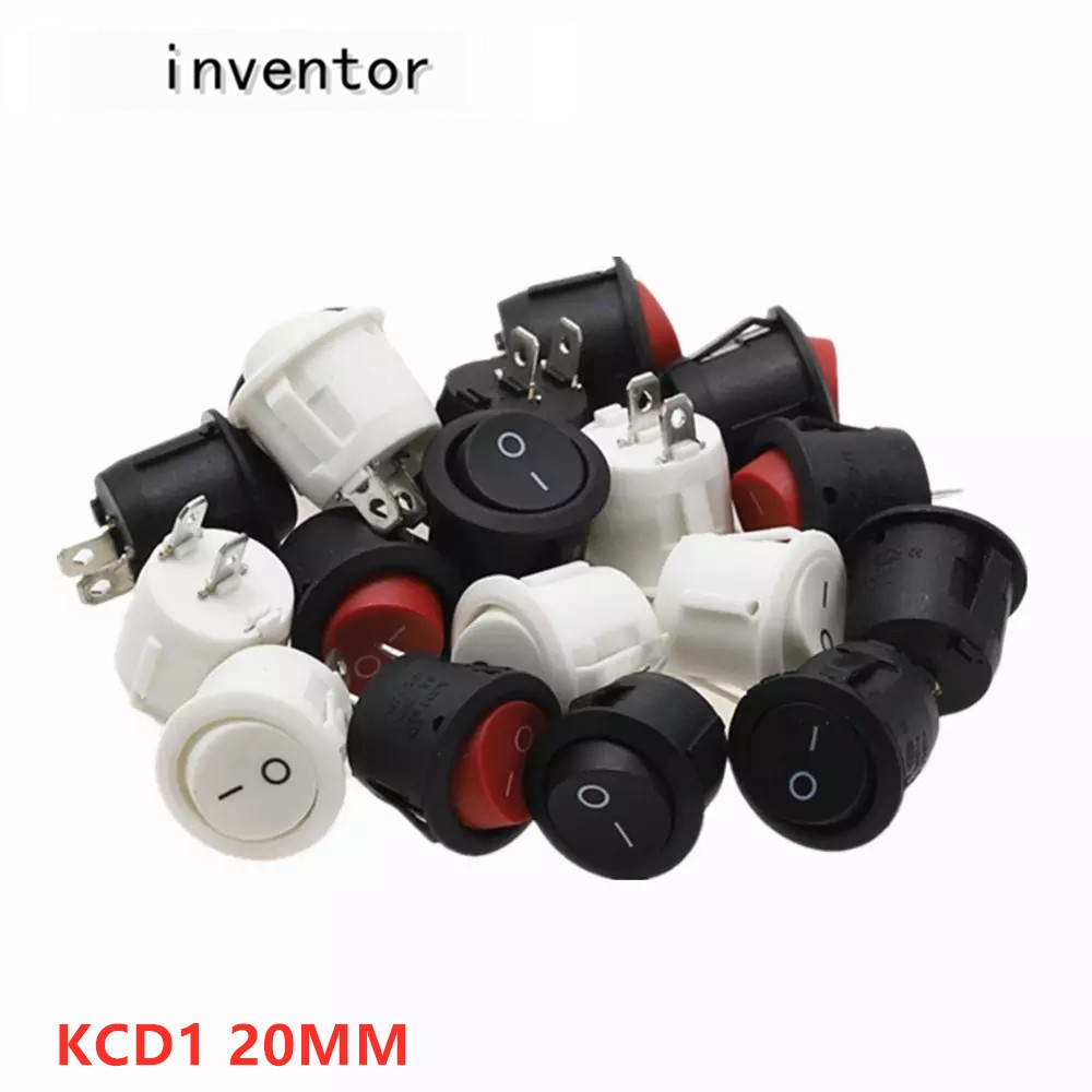 สวิทช์โยกทรงกลมเส้นผ่าศูนย์กลาง 20 มม. สีดําสีขาวสีดําสีแดง 2 Pin On-Off Rocker Switch Kcd1-105 6 ชิ้น