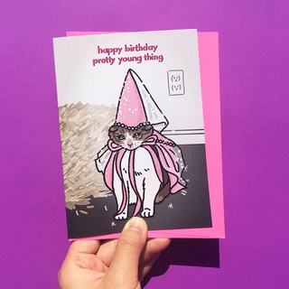 การ์ดวันเกิดน่ารัก การ์ดวันเกิดพร้อมซอง ลายแมว Happy Birthday Pretty Young Thing แบรนด์ Chonky Goods funny cat card