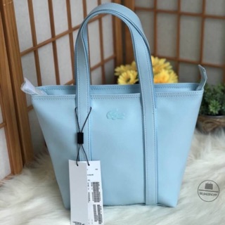 Lacoste Womens Classic Monochrome Zip Tote Bag ไซส์ S สีฟ้า (outlet)