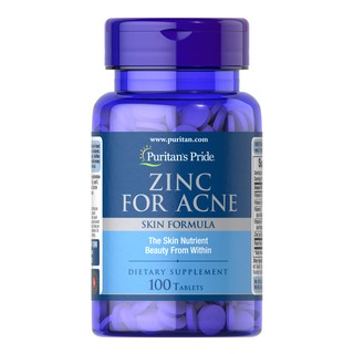 (EXP. 07/2025 Puritan Zinc For Acne 100 เม็ด อาหารเสริมลดสิว ลดความมันของผิว และ หนังศรีษะ