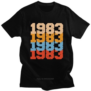 ผ้าฝ้ายแท้เสื้อยืดแขนสั้น คอกลม ผ้าฝ้าย พิมพ์ลาย 1983 Distressed 83 37th สไตล์วินเทจ สําหรับผู้ชายS-3XL