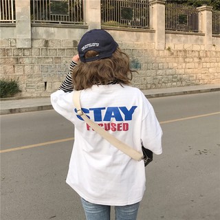 พร้อมส่ง เสื้อยืดทรงสวย แบบ Extra size สกรีนลาย 1987 ด้านหลังสกรีน STAY FOCUSED ทรงสวย ใส่สบาย แนวสตรีท. Cool Cool