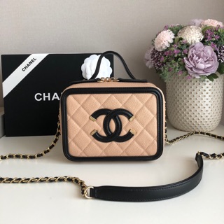Chanel cc filigree caviar leather สี beige 17cmงานออริจินอล เหมือนสุด