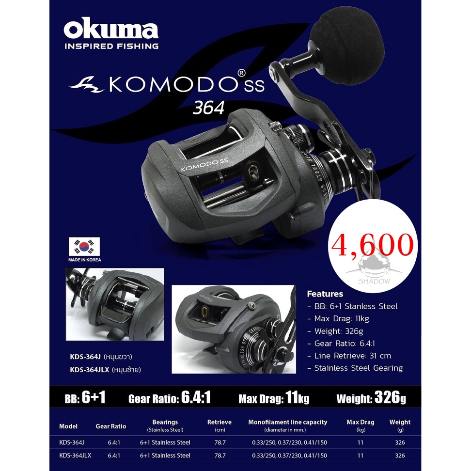 รอกจิ๊กทรงหยดน้ำ OKUMA KOMODO SS KDS-364 J- KDS-364 JLX