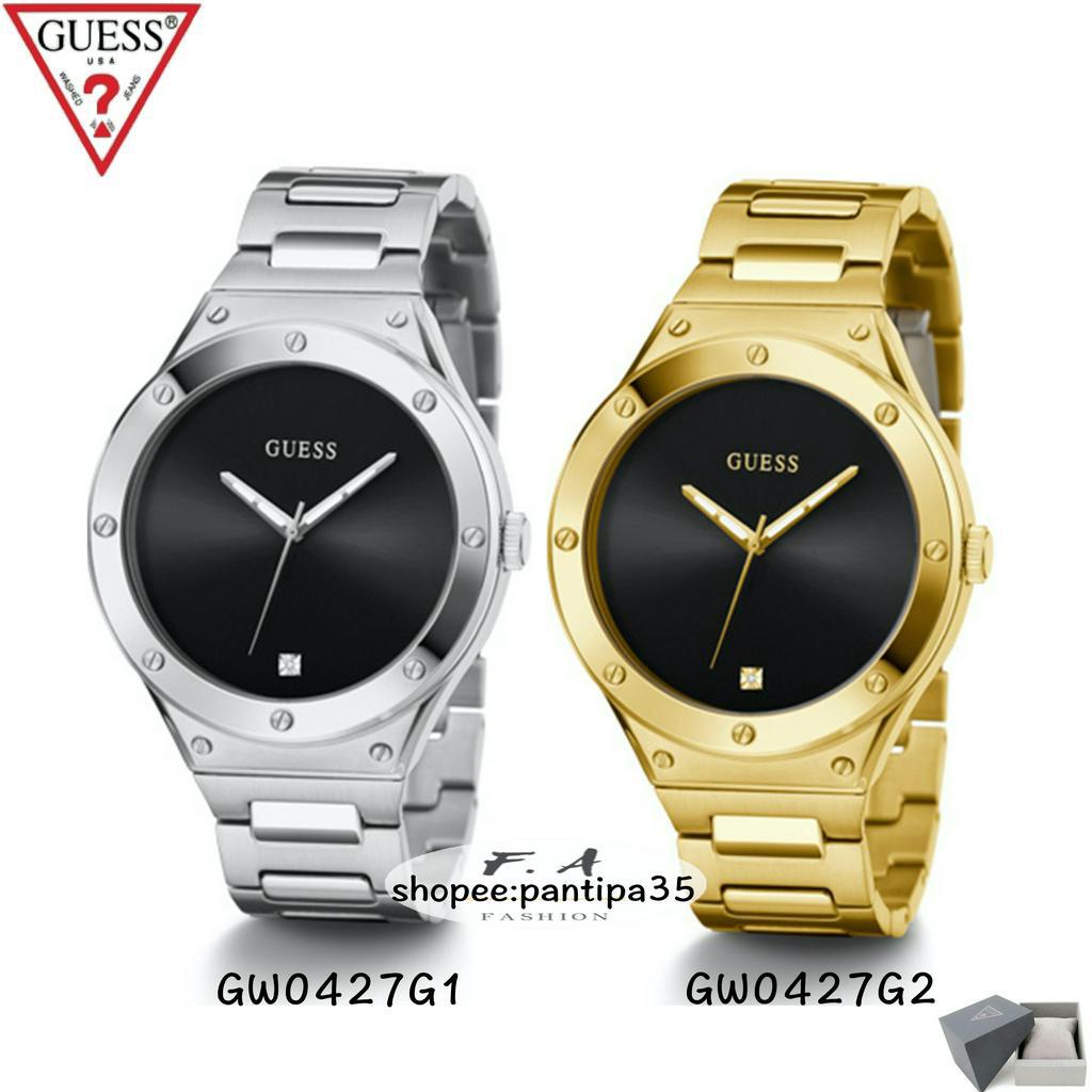 F.A ของแท้100% GUESS หน้าปัดเพชรช่วยเสริมการออกแบบตัวเรือนที่บางและสายนาฬิกาที่ไม่เหมือนใครได้อย่างง่ายดาย GW0427G1