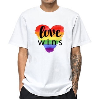 [S-5XL] เสื้อยืดแขนสั้น พิมพ์ลายตัวอักษร Love is Love สีรุ้ง สไตล์ฮาราจูกุ แฟชั่นสําหรับผู้ชาย