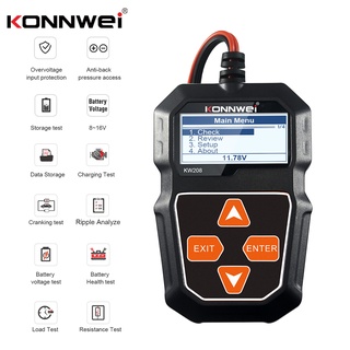 KONNWEI KW208 รถเครื่องทดสอบแบตเตอรี่ Cranking CHARGING Circut Tester เครื่องวิเคราะห์แบตเตอรี่ 12 โวลต์ 12V 100 ถึง 2000CCA แบตเตอรี่เครื่องมือ