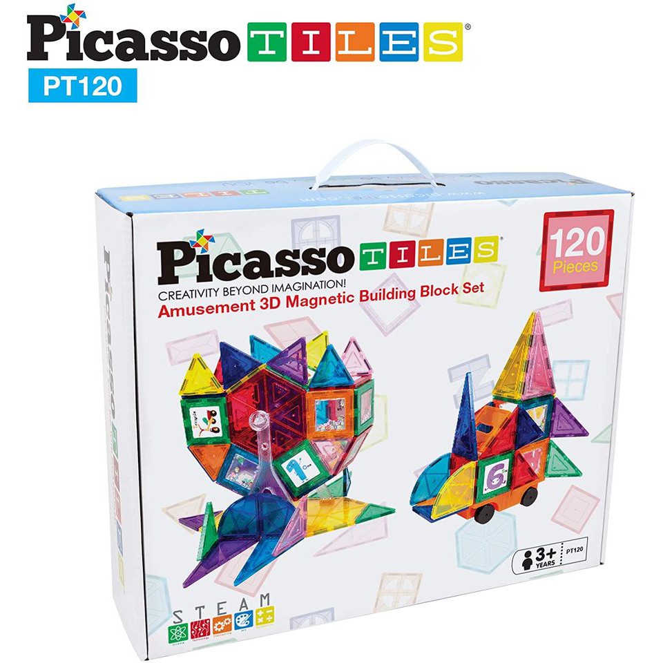 Picasso Tiles แผ่นต่อแม่เหล็ก พิคาสโซ่ไทล์ เซ็ต 120 ชิ้น รุ่น Amusement 3D set