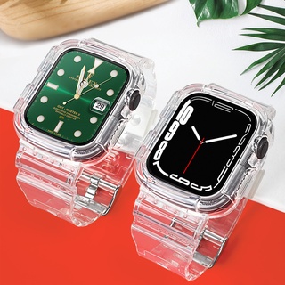 เคส+สาย iwatch series 7 45มม 41มม 44มม 40มม 42มม 38มม สายนาฬิกาข้อมือ ชนิดยาง สีใส สําหรับ iwatch series 7 SE 6 5 4 3