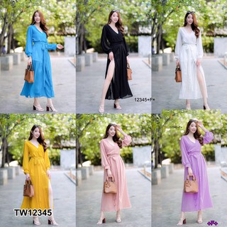 พร้อมส่ง 🔥🔥 Maxi dress เดรสยาว คอวี พริ้วๆ ชุดไปทะเล ชุดเดรสผู้หญิง ผ่าหน้า แดง ขาว ดำ ม่วง เดรสออกงาน เดรสแขนยาว