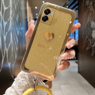 Protective Hard Casing for OPPO A77 A57 A96 A76 4G Reno7 Z Reno7 Pro 5G เคส Plating TPU Glitter Phone Case เคสโทรศัพท with Silica Gel Wrist Strap Easy To Carry Phone Cover