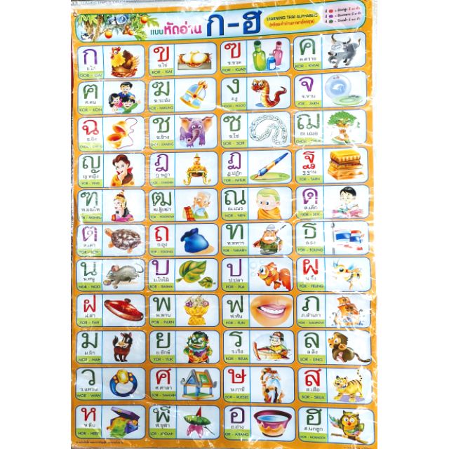 โปสเตอร์​แบบหัดอ่าน​ ก-ฮ​ พร้อมคำภาษาอังกฤษ​