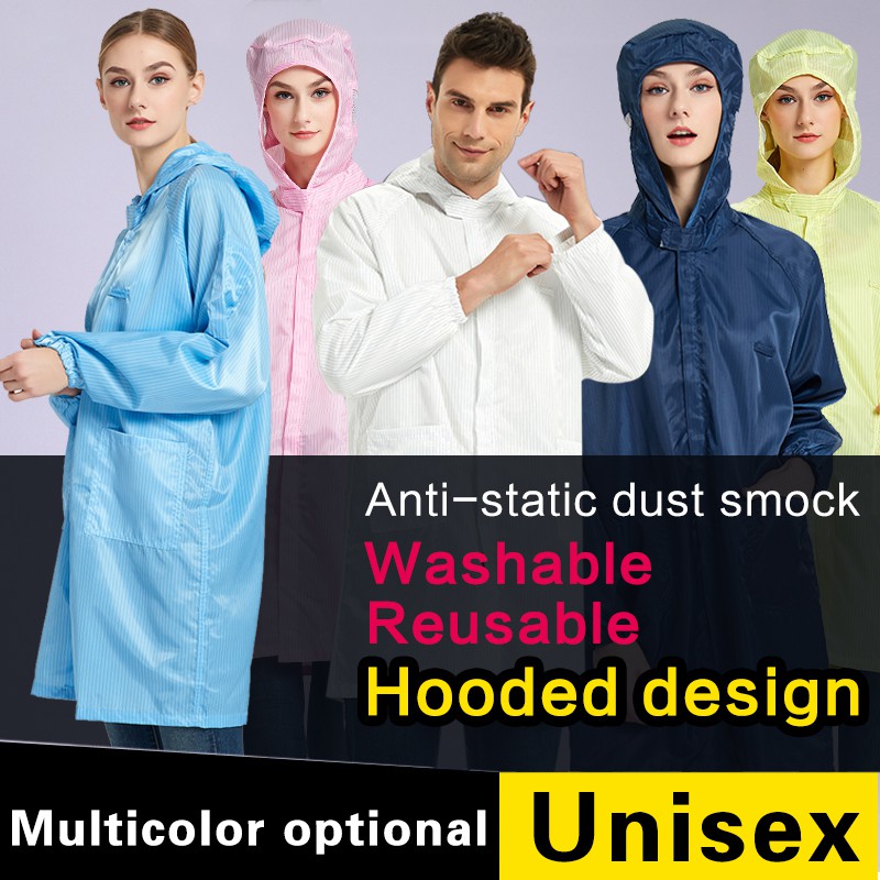 ESD Smock กับ Hood ซิปรอบคอ Anti Static Ppe ชุดล้างทําความสะอาดได้ Lab Coat Cleanroom ชุดทํางานแจ็คเ