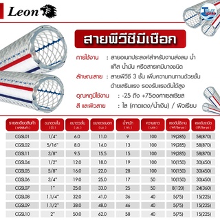 Leon สายพีวีซีมีเชือก (Transparent Reinforce Hose) ม้วนละ 100 เมตร อย่างดี ทนทานต่อการใช้งาน