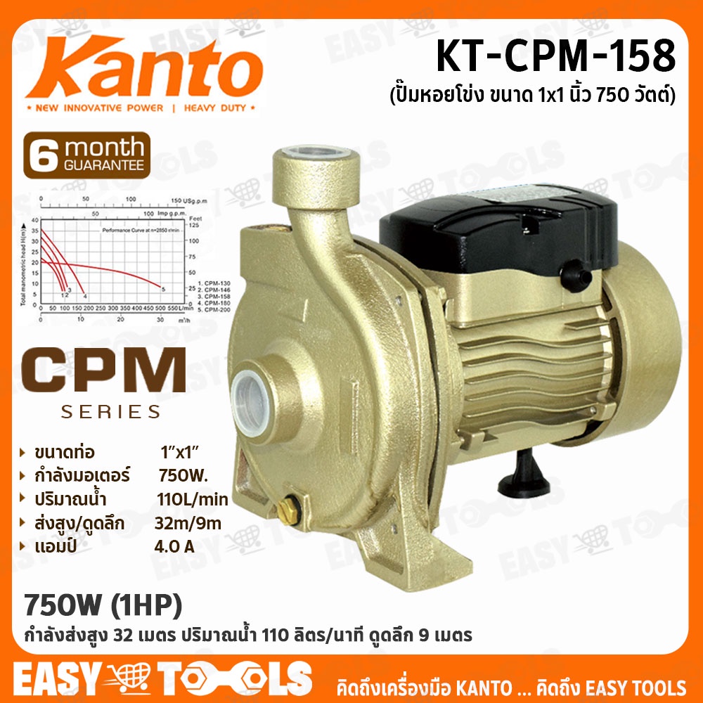 KANTO ปั๊มน้ำ ปั๊มหอยโข่ง 750W (1HP) ขนาด 1 นิ้ว รุ่น KT-CPM-158