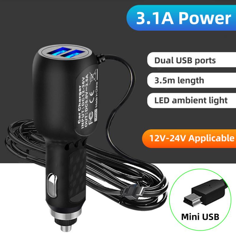 Fonken ที่ชาร์จกล้องบันทึกวิดีโอ GPS Micro USB 3.5 ม. 5V 3.1A พอร์ต USB คู่ สําหรับรถยนต์ DVR DC 12V-24V