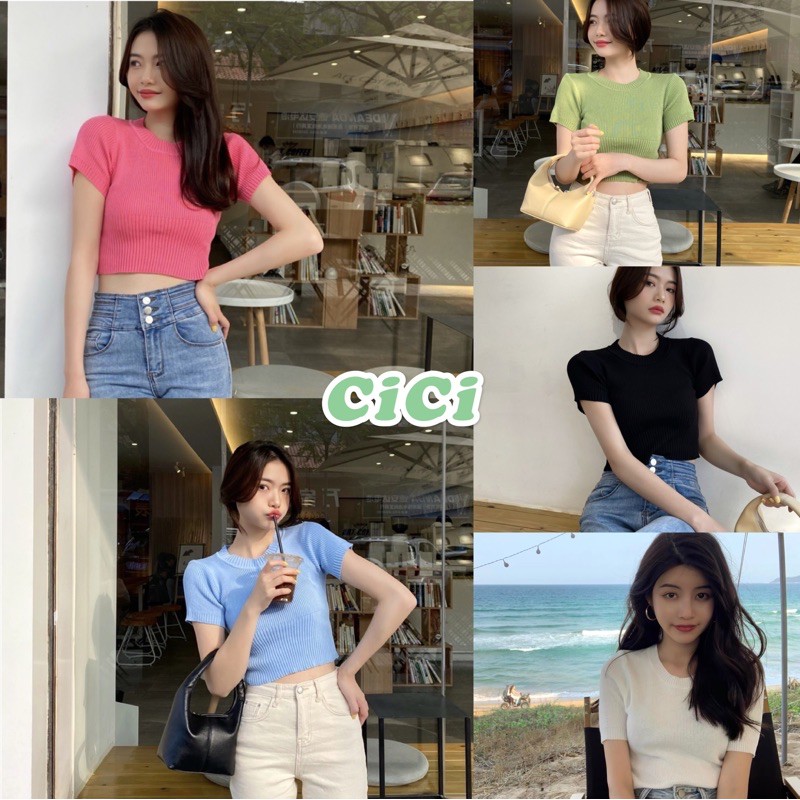 ส่งทันที Cici (2998) เสื้อแขนสั้น งามไหมพรมคอกลม สวย หรูหรา