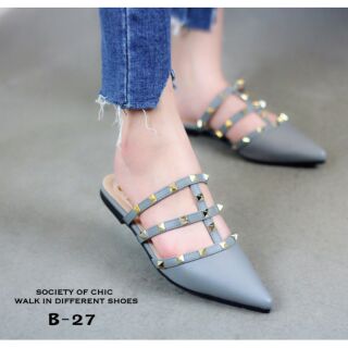 รองเท้าหัวแหลมดูเท้าเรียว แบบเปิดส้นสไตล์แบรนด์ Valentino