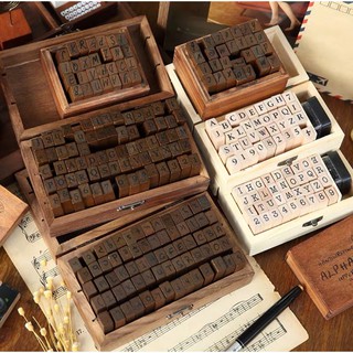 ตัวปั๊ม/ตรายาง ตัวอักษร A-Z Alphabet Wooden Stamp &amp; Wooden Box Set บรรจุในกล่องไม้ Vintage