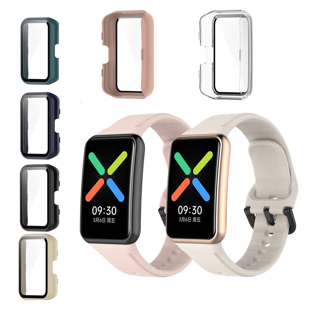 เคสสําหรับ OPPO watch free ฟรีแฟชั่นฮาร์ดพีซีกรอบกันชนเคส + HD บางกระจกนิรภัยป้องกันรอยขีดข่วนหน้าจอป้องกัน