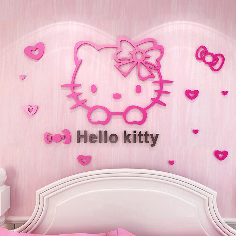 Hello Kitty DIY สติ๊กเกอร์ติดผนังสำหรับห้องเด็กตกแต่งสติ๊กเกอร์ตกแต่งบ้านแบบ 3 มิติ