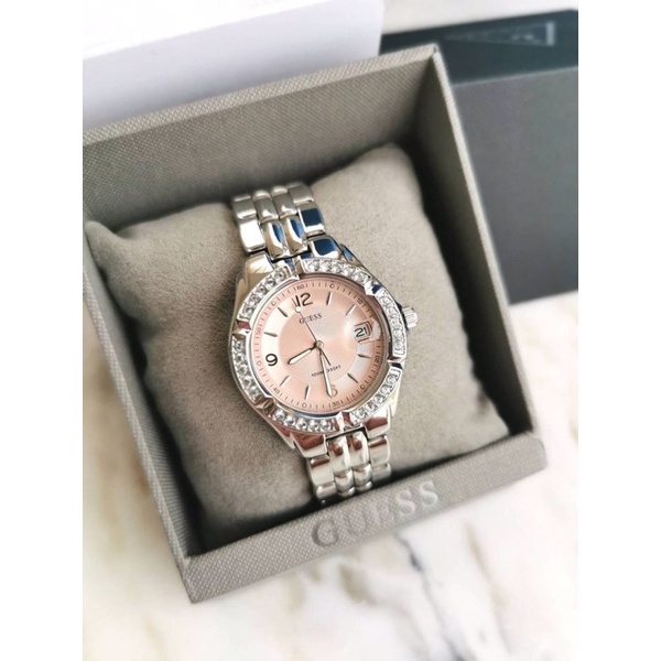 นาฬิกาข้อมือ หญิง Guess 38MM CHEAP PRICE GUESS Womens Dazzling Sporty Mid-Size Silver-Tone Watch
