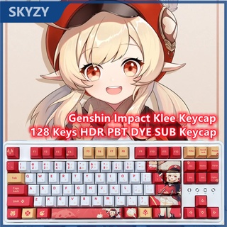 128 คีย์ Genshin Impact Klee Keycap โปรไฟล์เชอร์รี่อะนิเมะ PBT Dye Sub แป้นพิมพ์แบบกลไก Keycap