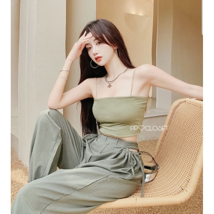 💕PP♡CLOSET💕พร้อมส่ง25สี‼ เสื้อครอปสายเดี่ยว #สายยืดสปาเก็ตตี้แข็งแรง ผ้า2ชั้นทั้งตัว ใส่กระชับ รูปที่ 3