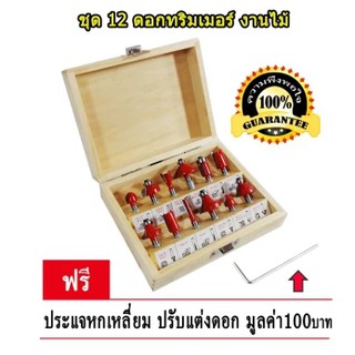 ชุดดอกทริมเมอร์ 12 ดอก Trimmer เซาะร่อง ขุด แกะลวดลาย 1/4" ( แกน 6 มิล ) สำหรับ เครื่องเซาะร่อง ทริมเมอร์ เราเตอร์ 2 หุน